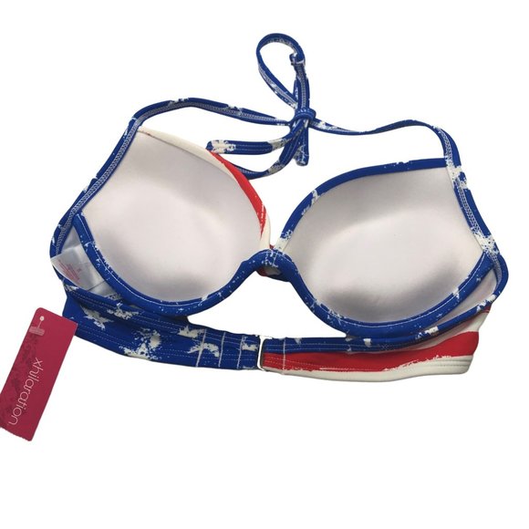 Xhilaration Junior's Sz. Small 0-2 Push Up Halter Stars, Stripes Bikini Top New - Picture 2 of 11